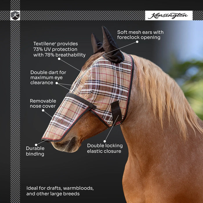 Kensington Equine Draft Horse Fly Mask w/Ears & Nose Full UV Coverage Infographic