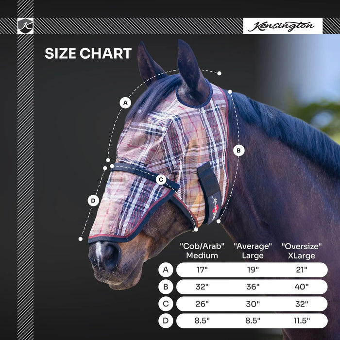 Kensington Equine Horse Fly Mask w/ Nose | UV blocking + Durable  Size Chart