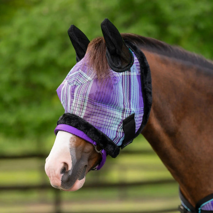 Kensington Equine Pony Fly Mask with Ears & Fleece Trim | UV Blocking In Lavender Mint
