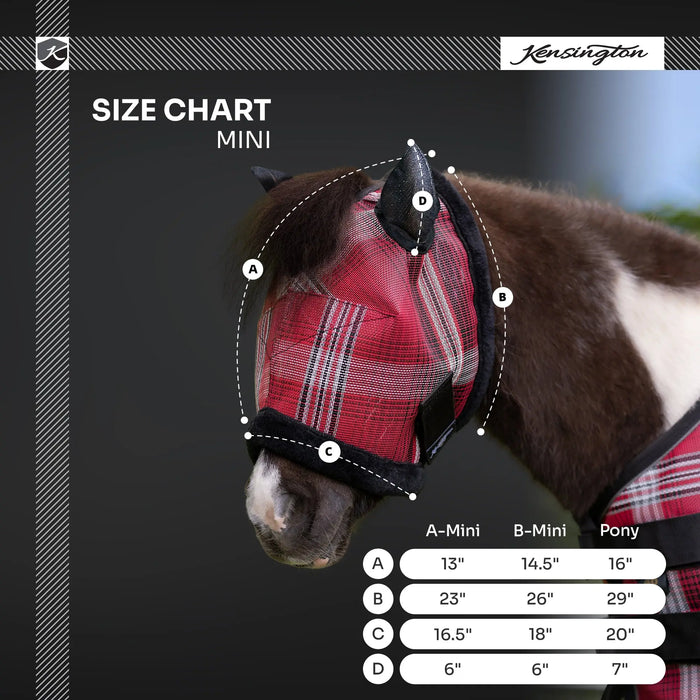 Kensington Mini Horse Fly Mask with Ears & Fleece Trim | UV Blocking Size Chart