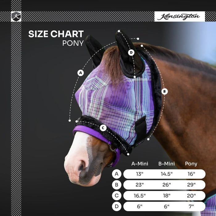 Kensington Equine Pony Fly Mask with Ears & Fleece Trim | UV Blocking Size Chart