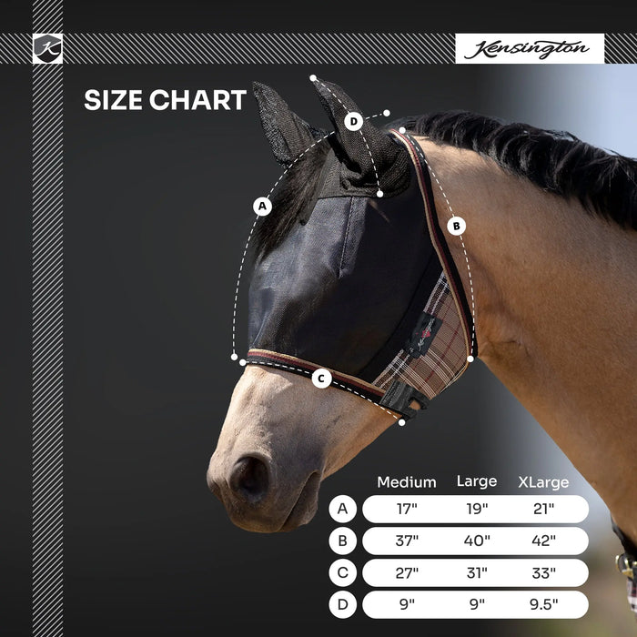 Kensington UViator Horse/Equine Fly Mask with Ears 90% UV Protection Size Chart