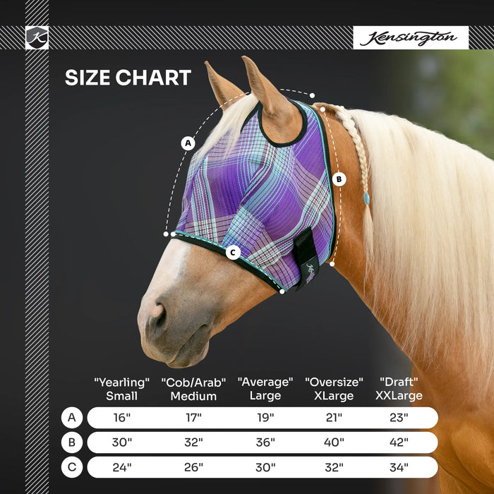 Kensington Equine Horse Fly Mask | UV blocking + Durable  Size Chart