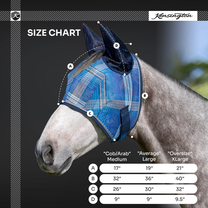 Kensington Equine Horse Fly Mask w/ Ears | UV blocking + Durable  Size Chart