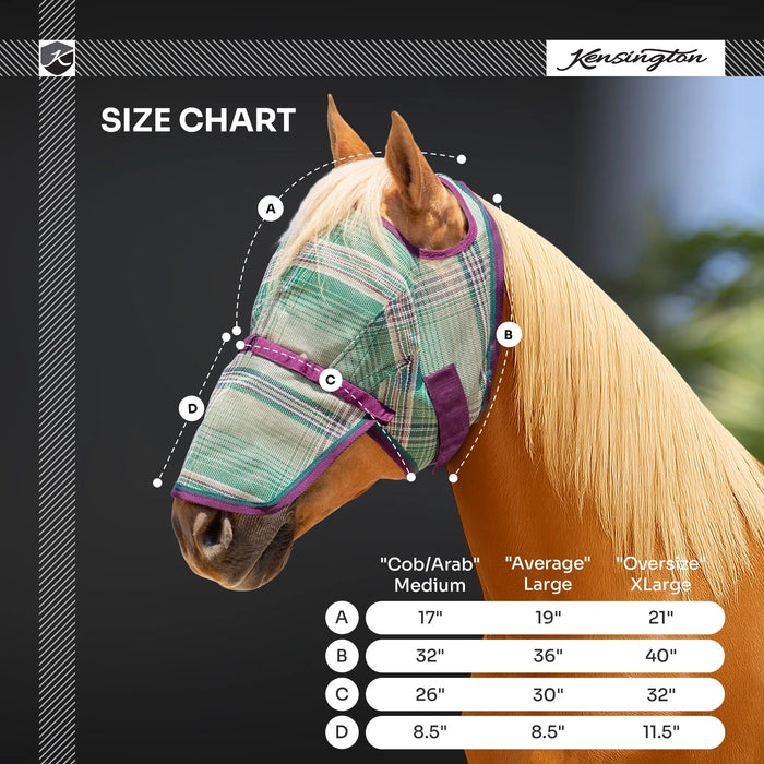 Kensington Equine Horse Fly Mask w/ Nose | UV blocking + Durable Size Chart