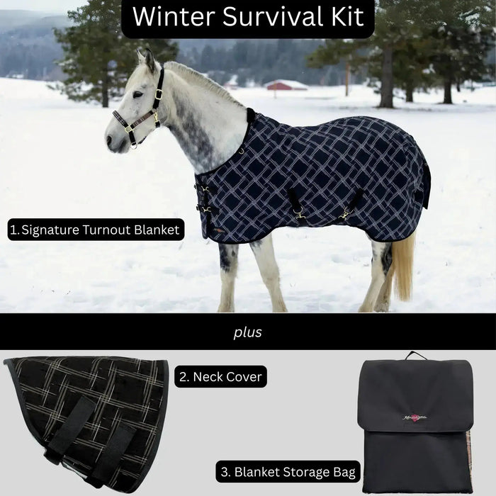 Bundle: Heavyweight 300g Winter Horse Turnout Blanket, Neck Warmer & Blanket Storage Bag Kensington Protective Products
