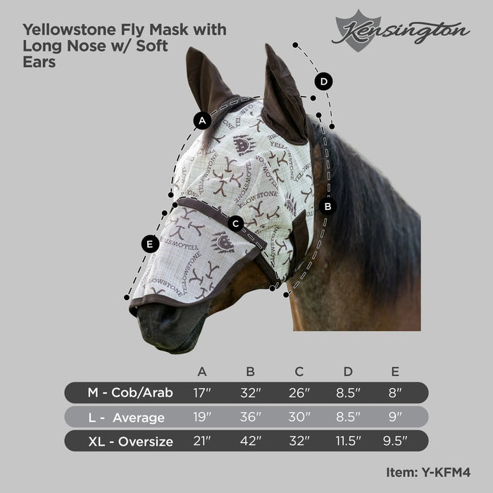 Yellowstone Equine Fly Mask with Ears & Long Nose - 73% UV Blocking Kensington Protective Products