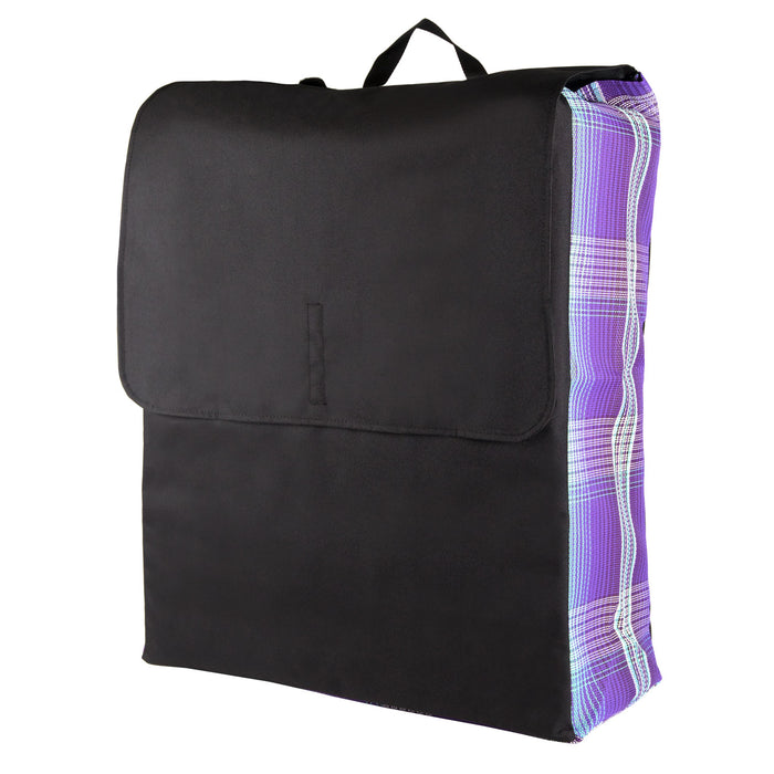 purple plaid and black blanket storage bag