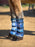 Draft fly boots with fleece trim in royal blue. 