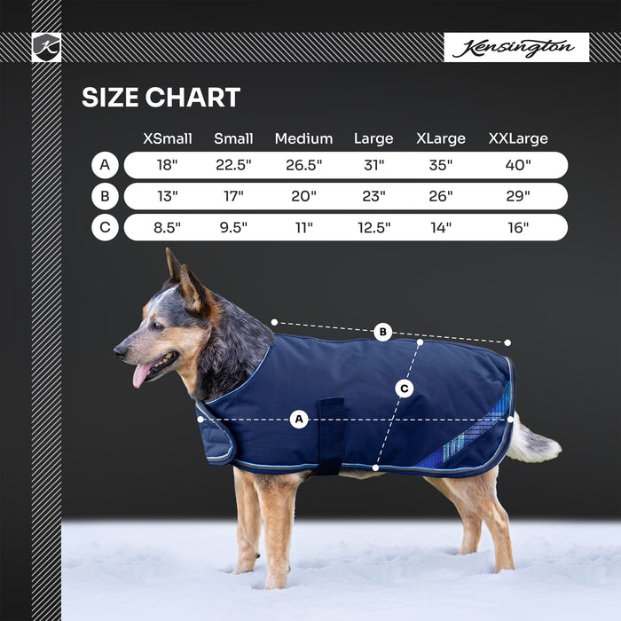 New Winter Dog Coat - 180G Medium Weight - Waterproof & Breathable — Color Code and Name — size chart — 2SCR-L-B