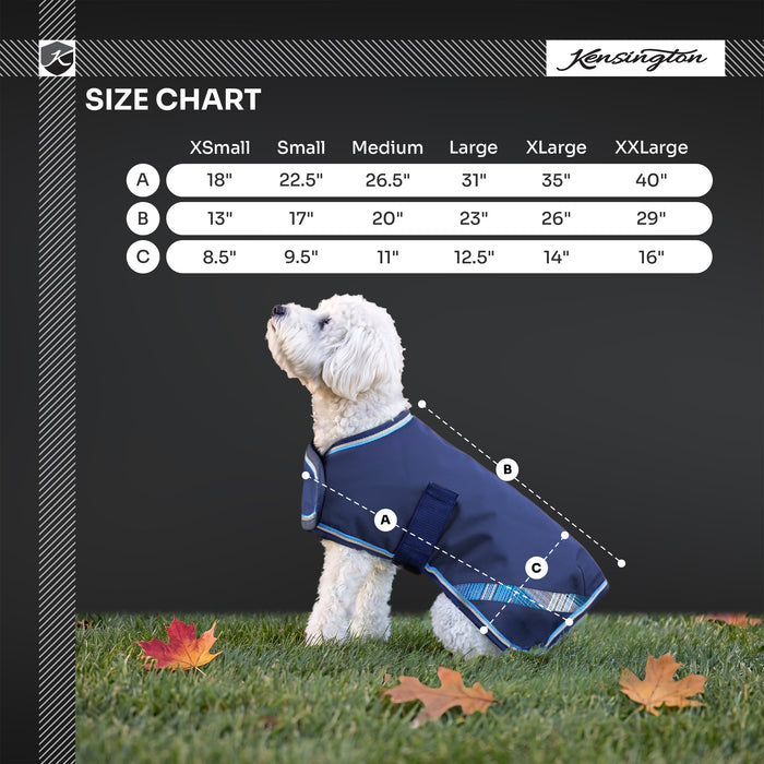 New Winter Dog Coat - 180G Medium Weight - Waterproof & Breathable — B-Navy — size chart — 2SCR-MD-B