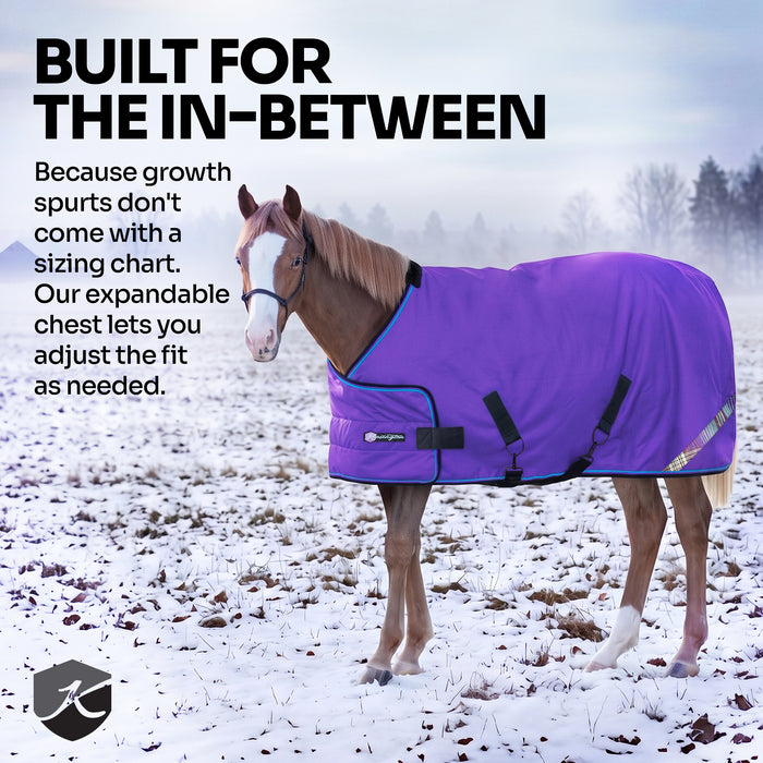 New 1200D Adjustable Juvenile 180G Medium Weight Winter Turnout Blanket - Waterproof & Breathable (Copy) — B-Navy — callout 1 — 4SCR180-W-B