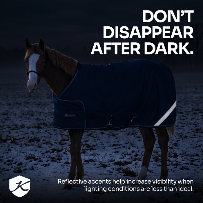 New 1200D Adjustable Juvenile 180G Medium Weight Winter Turnout Blanket - Waterproof & Breathable (Copy) — B-Navy — callout 2 — 4SCR180-W-B