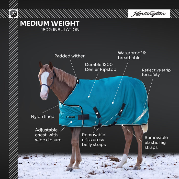 New 1200D Adjustable Juvenile 180G Medium Weight Winter Turnout Blanket - Waterproof & Breathable (Copy) — B-Navy — infographic — 4SCR180-W-B