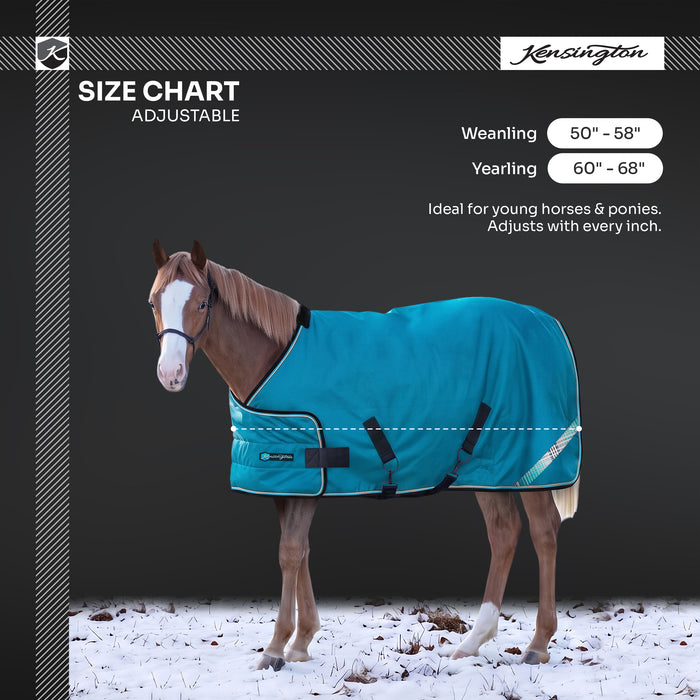 New 1200D Adjustable Juvenile 180G Medium Weight Winter Turnout Blanket - Waterproof & Breathable (Copy) — B-Navy — size chart — 4SCR180-W-B