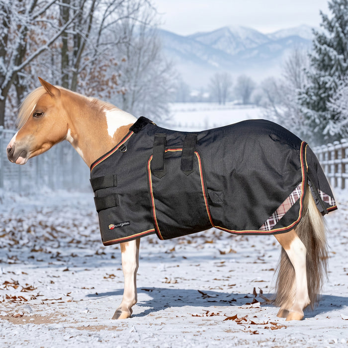 New Mini 180G Medium Weight Horse Winter Turnout Blanket - Waterproof & Breathable — F - Black — main image — 5SCR180-42-F