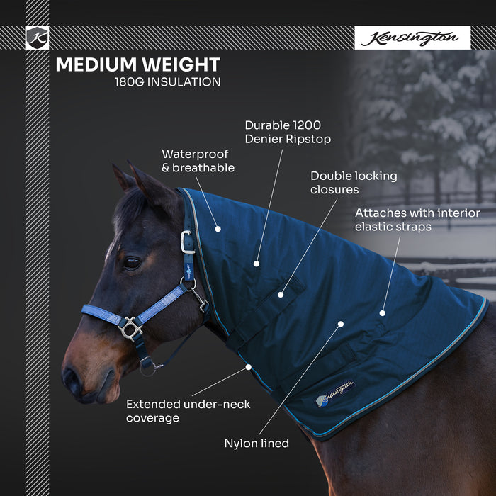 New 1200D Horse 180G Medium Weight Winter Neck Warmer - Waterproof & Breathable (Copy) — B - Navy — infographic — 6SCR180-L-B