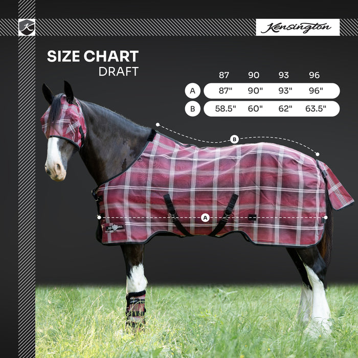 Kensington Equine Draft Horse Fly Sheet | Breathable 73% UV Protection Size Chart