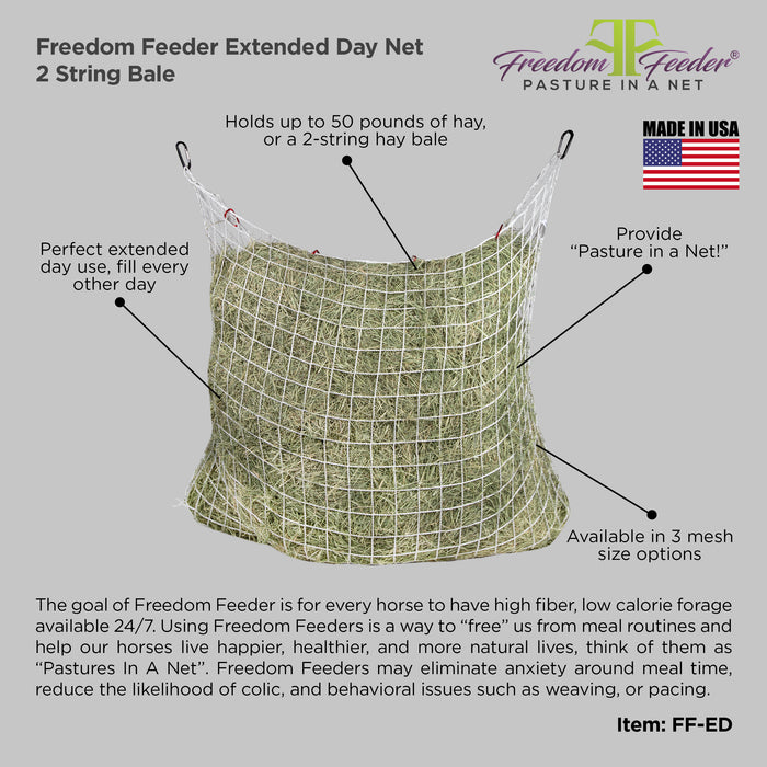 Freedom Feeder Extended Day Net - 2 String Bale Capacity - 3 Slow Feed Mesh Options