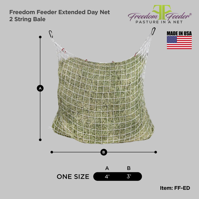 Freedom Feeder Extended Day Net - Slow Feed Hay Net - 2 String Bale - 3 Size Mesh Options Freedom Feeder