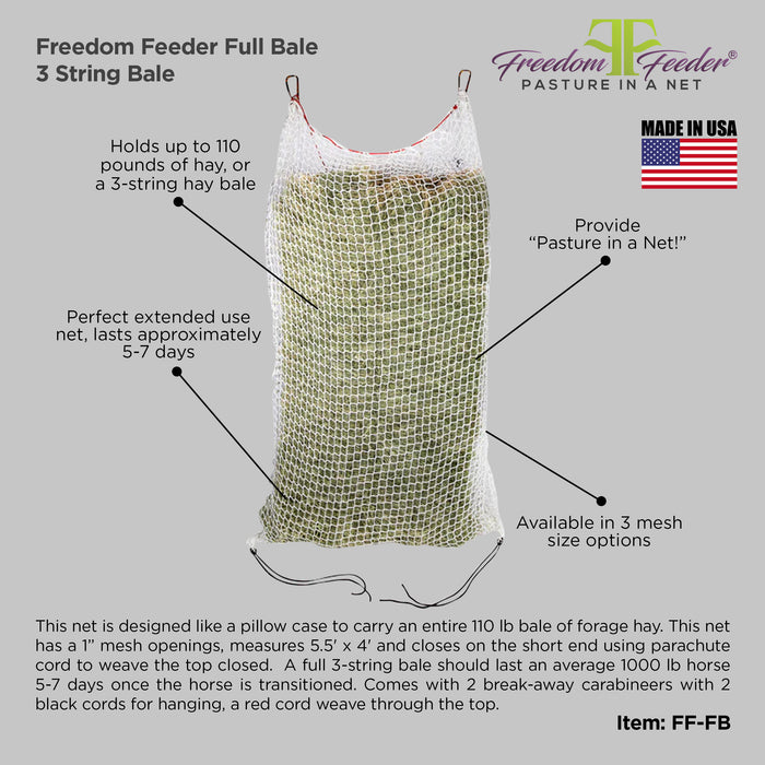 Freedom Feeder Full Bale Net - 3 String Bale Capacity - 3 Slow Feed Mesh Options