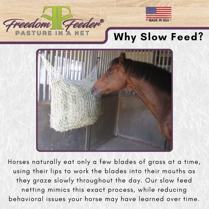 Freedom Feeder Extended Day Net - Slow Feed Hay Net - 2 String Bale - 3 Size Mesh Options Freedom Feeder