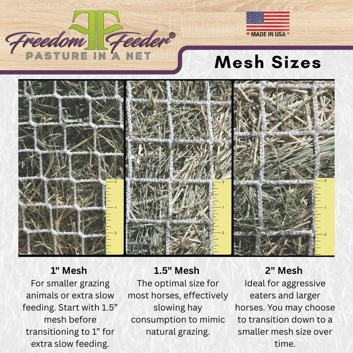 Freedom Feeder Extended Day Net - Slow Feed Hay Net - 2 String Bale - 3 Size Mesh Options Freedom Feeder