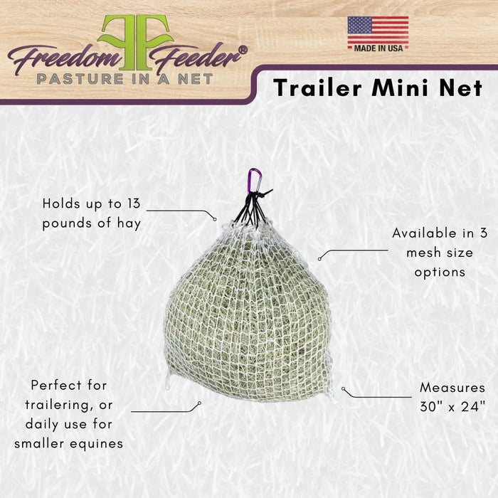 Freedom Feeder Trailer/Mini Hay Net - Slow Feed Hay Net - 2 Flake  - 3 Size Mesh Options Freedom Feeder