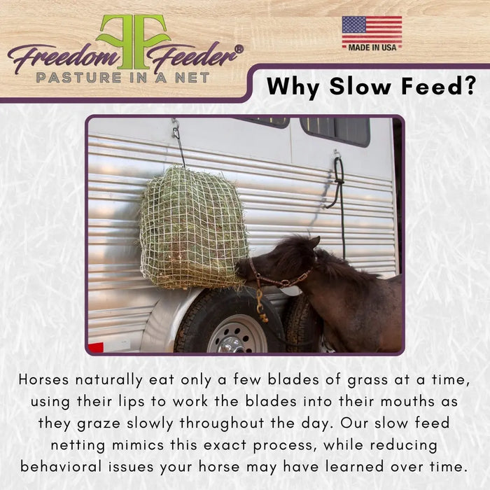 Freedom Feeder Trailer/Mini Hay Net - Slow Feed Hay Net - 2 Flake  - 3 Size Mesh Options Freedom Feeder