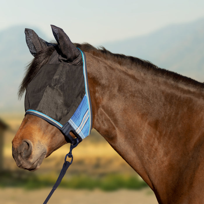 Kensington UViator Horse/Equine Fly Mask with Ears 90% UV Protection in Kentucky Blue