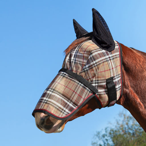 Kensington Equine Horse Fly Mask w/ Ears & Nose Full UV Coverage In Deluxe Black