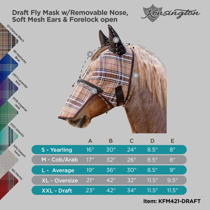 Draft Fly Mask with Removable Nose, Soft Mesh Ears & Forelock Opening - 73% UV Blocking