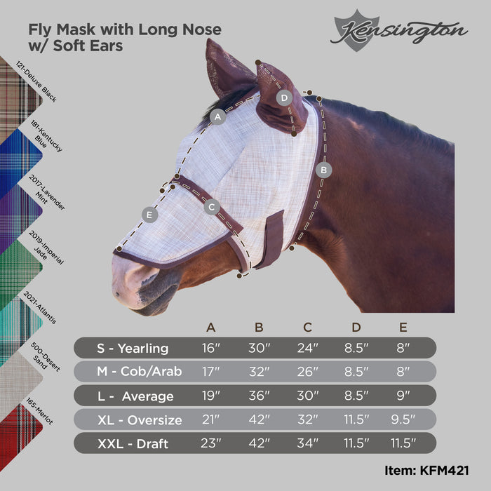 Fly Mask with Removable Nose and Soft Mesh Ears - 73% UV Blocking