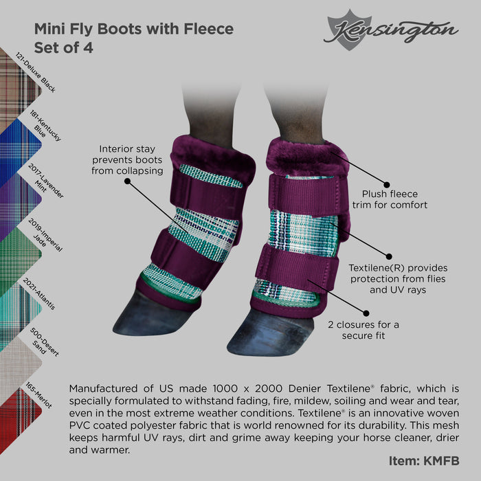 Mini Donkey Fly Boots with Fleece Trim - Set of 4 - 73% UV + Fly Protection