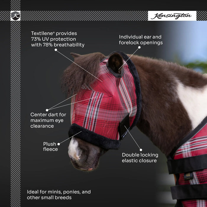 Kensington Equine Mini Horse Fly Mask with Fleece Trim | UV Blocking Infographic