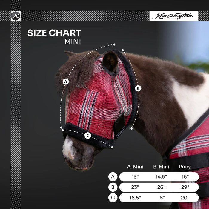 Kensington Equine Mini Horse Fly Mask with Fleece Trim | UV Blocking Size Chart