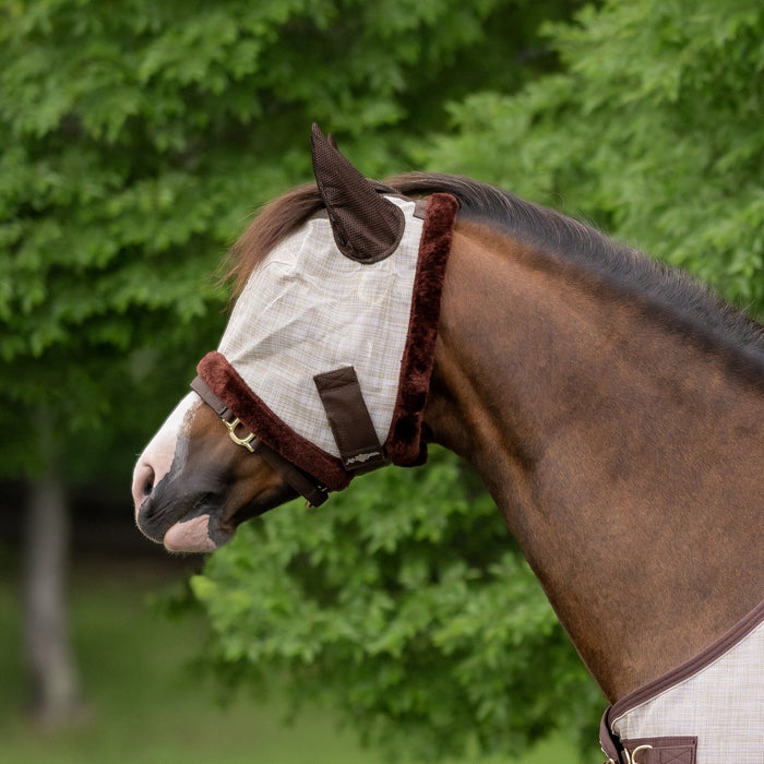 Kensington Equine Pony Fly Mask with Ears & Fleece Trim | UV Blocking In Desert Sand