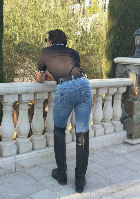 MEN'S NEW Equestrian Jean - Knee Patch with Cell Phone Pocket - Faded Blue