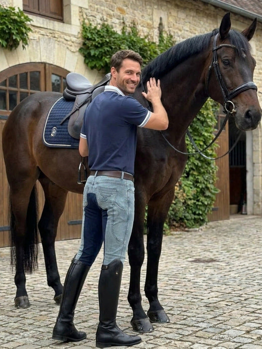 MEN'S NEW Equestrian Jean - Full Seat with Cell Phone Pocket | 4-way stretch - Faded Blue