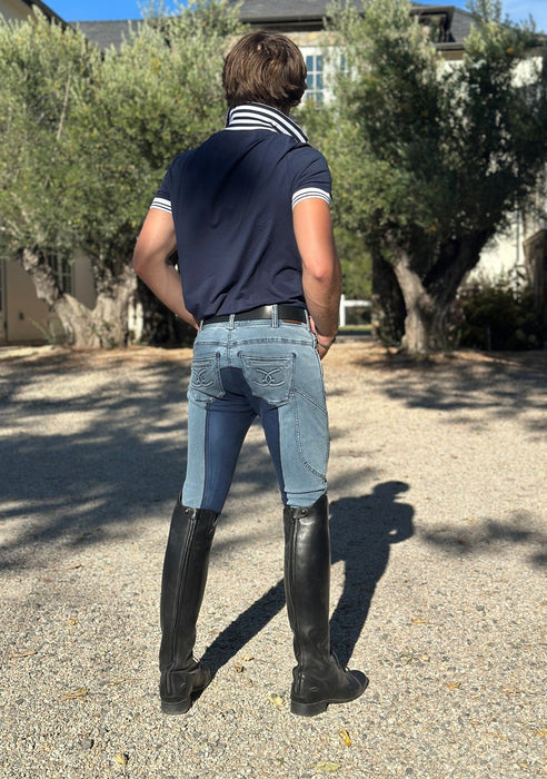 MEN'S NEW Equestrian Jean - Full Seat with Cell Phone Pocket | 4-way stretch - Faded Blue