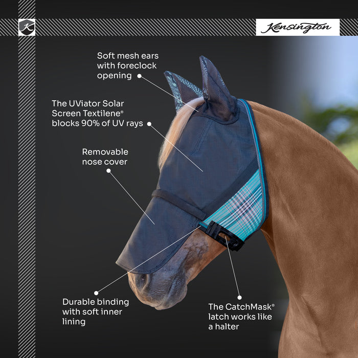 Kensington UViator Horse/Equine Fly Mask Ears & Nose | 90% UV Protection Infographic