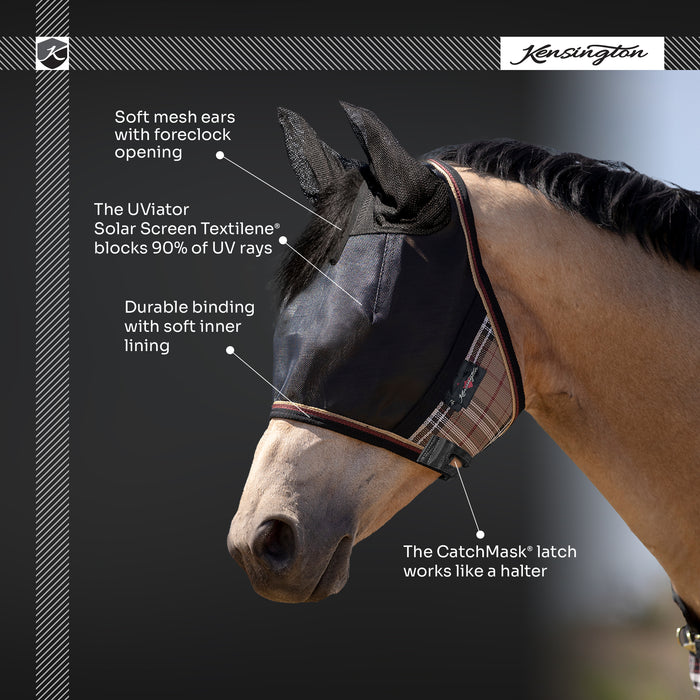 Kensington UViator Horse/Equine Fly Mask with Ears 90% UV Protection Infographic