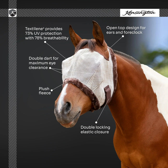 Kensington Equine Horse Fly Mask w/ Fleece | UV blocking + Comfort Infographic