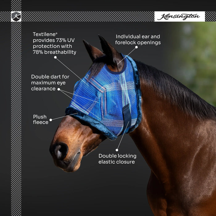 Kensington Equine Horse Fly Mask w/ Fleece | UV blocking + Comfort Infographic