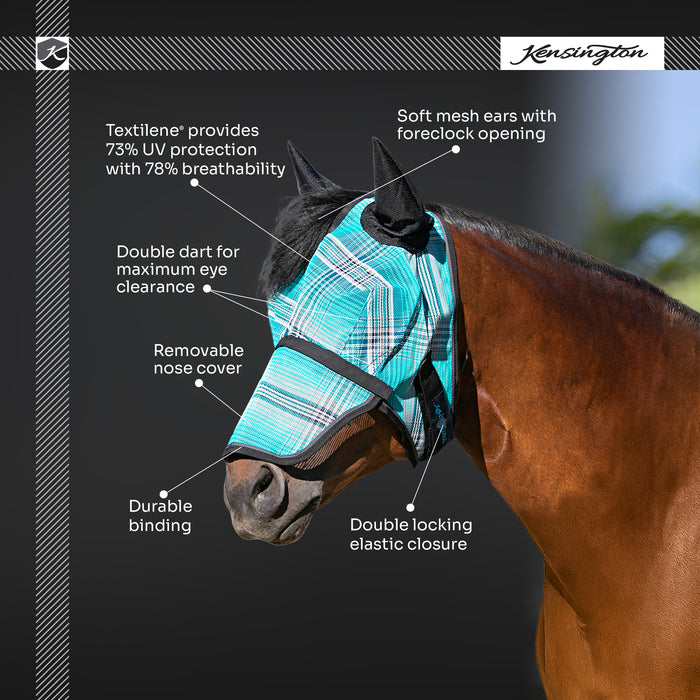 Kensington Equine Horse Fly Mask w/ Ears & Nose Full UV Coverage Infographic