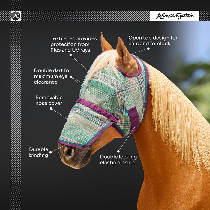 Kensington Equine Horse Fly Mask w/ Nose | UV blocking + Durable Infographic