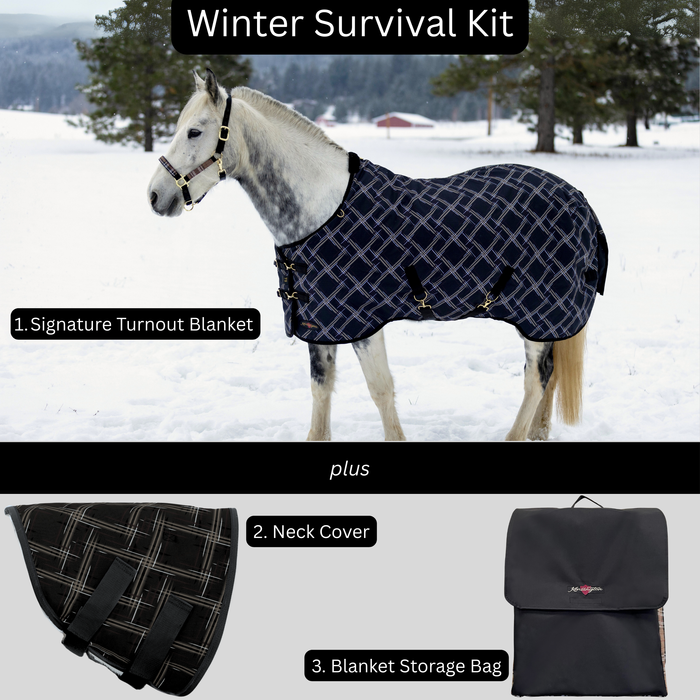Bundle: Light-Weight 80g Winter Horse Turnout Blanket, Neck Warmer & Blanket Storage Bag (Copy) (Copy)