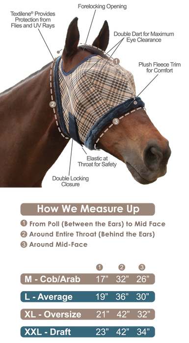 73% UV Fly Mask with Fleece Trim - Open Ear Design with Forelock Freedom