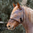 Draft fly mask with open forelock and web trim. Tan
