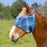 Draft fly mask with open forelock and web trim. Blue